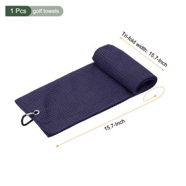 YOKIVE 1 Pcs Tri-Fold Golf Towels, Golf Club Waffle Pattern Towels with D Clip for Golf Balls Lovers (Navy Blue, 16x16-Inch)