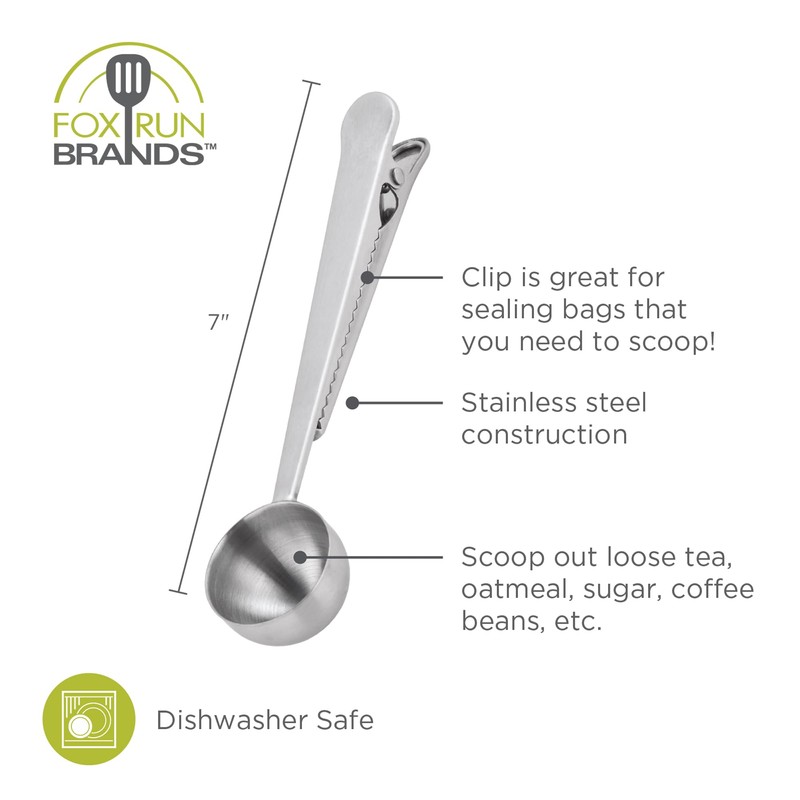 Fox Run Bag Spoon Clip, Coffee Measuring Spoon with Bag