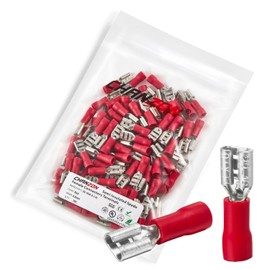 Chanzon 100pcs UL Listed 4.8mm Female Spade Connector Quick Disconnect Semi-Insulated PVC - Red - 16 17 18 19 20 21 22 awg Gauge Wire Crimp Terminal 4.8 x 0.8 mm 3/16'