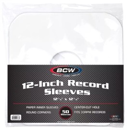 BCW Vinyl Record Paper  Inner Sleeves with Rounded Corners, White, Pack of 50