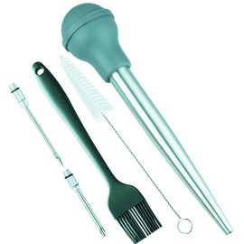 Smithcraft Turkey Baster, Stainless Steel Baster Syringe Meat Injector Baster Set with 2 Needles&2 Cleaning Basting Brush, 18/8 Steel Turkey Baster for Flavor Meat Poultry, Beef & Chicken Cooking Teal
