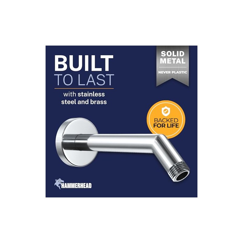 HammerHead® Solid Metal Shower Arm and Flange - 7.5 Inch