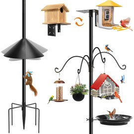 Bird Feeder Station with Squirrel Baffle and Bird Bath,Squirrel Proof for Bird Poles Hanging Feeder Station Kit Adjustable Heavy Duty Metal 5 Prong Base, Patio, Garden Decoration 92IN (Not House)