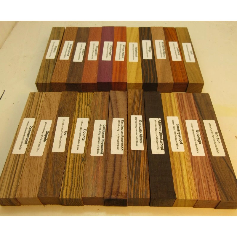 22 Different Exotic Wood Pen Blanks ¾”x5” Cocobolo, Zebrawood, Bocote