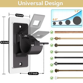 8PCS No Drill Curtain Rod Bracket, Self Adhesive Curtain Rod Holders, No Hole, Multipurpose Curtain Rod Hooks for Bathroom Living Room Kitchen and Bedroom (Black)