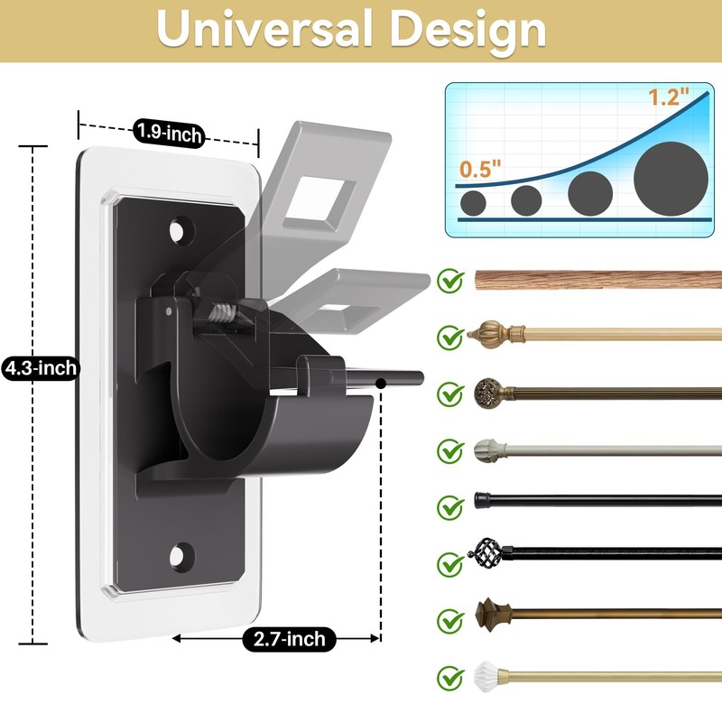 8PCS No Drill Curtain Rod Bracket, Self Adhesive Curtain Rod