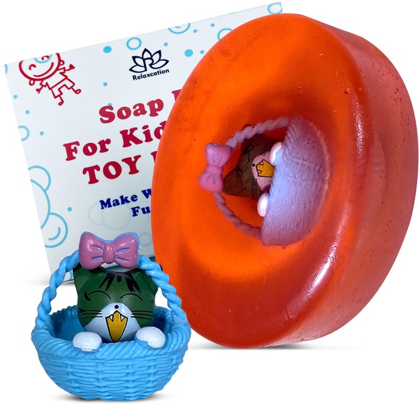 Relaxcation Soaps For Kids With Toys Inside (cat in basket)