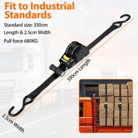 vsshe Retractable Ratchet Tie Down Straps - 680kg Max Break Strength, Heavy Duty Tie Down Strap, 2.5 cm x 3.3 m Straps with Ergonomic Handles for Motorcycles/Car/Trailer/Household