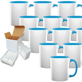 TWISTED ENVY Case of 12 11 oz. LIGHT BLUE Inner and Handle- Ceramic Sublimation Mugs - Professional Grade Sublimation Mug- Sublimation Series - Cardboard Box with Foam Supports