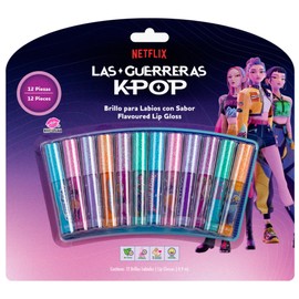 Set de Brillo Labial para Niñas Las Guerreras Kpop, 12 Brillos Glitter Coleccionables con Sabor Uva, Cereza y Bubblegum, Fórmula Vegetal No Tóxica,...