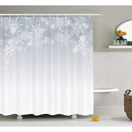 JOOCAR Design Shower Curtain, Winter Decorations Christmas Back with Snowflake Figures and Fairy Stars Lights Magic Design Silver, Waterproof Cloth Fabric Bathroom Decor Set with Hooks