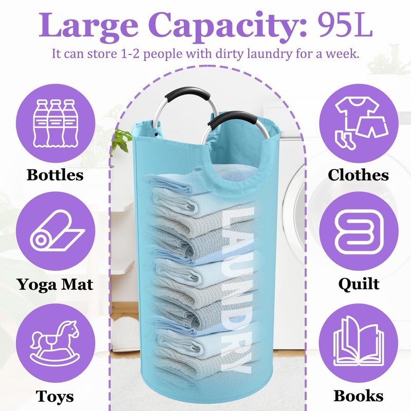 IHOMAGIC 95L Foldable Laundry Basket with Handles, Big Clothes Hamper
