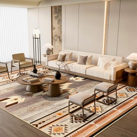 B BENRON Western Rugs for Living Room, Non Slip Large Rug for Bedroom Dining Table Kitchen, Washable Aesthetic Area Rug for Home Decor, 6ft x 9ft, Warm Beige