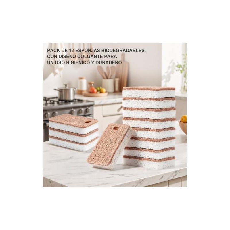 Esponja para Trastes Natural 12 Piezas, Estropajo Resistente Sin Rayos,