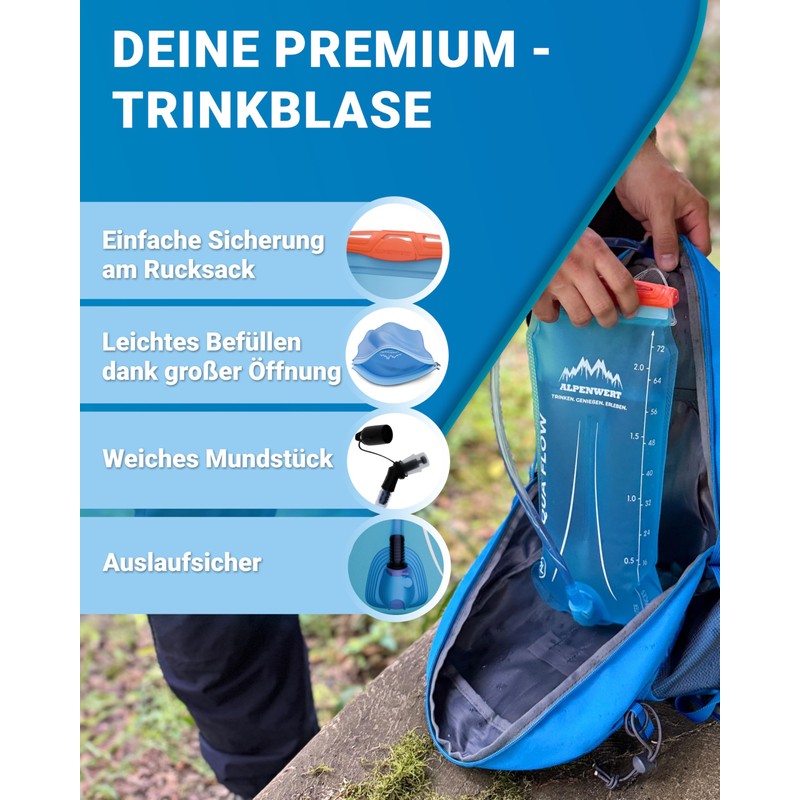 ALPENWERT® Hydration Bladder with Hydration Tube [Water Bladder 2L/3L BPA