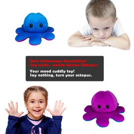 Kunstify Octopus Mood Cuddly Toy, XXL Octopus Plush Reversible, XXL Mood Octopus Plush Toy, XXL Cuddly Toy, Large Giant Gifts for Women, Best Friend, Children Gifts 30 cm, Red Black