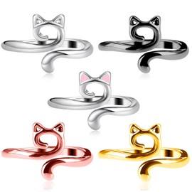 YUXIANLB Knitting Crochet Loop Ring for Fingers, 5Pcs Metal Open Yarn Guide Crochet Rings, Adjustable Crochet Tension Ring for Faster Knitting, Cute Crochet Cat Braided Ring for Mother Grandma Gifts