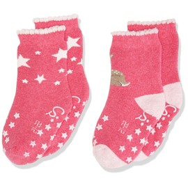 Sterntaler Girls' ABS Socks DP Excavator + Cars Socks Pack of 2, Magenta Mel.