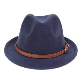 NiceYnn Women Men Wool Panama Hat Curl Brim Jazz Fedoras Gangster Trilby Derby Party Church Hat, Homburg 1920S Vintage Manhattan Felt Cap Navyblue & Belt