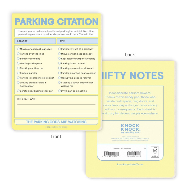 Knock Knock Parking Citation Nifty Note (Pastel Yellow) (Knock Knock