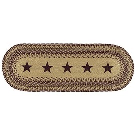 VHC Brands Burgundy Tan Primitive Jute Runner Braided Textured Stenciled Stars 13"x36"