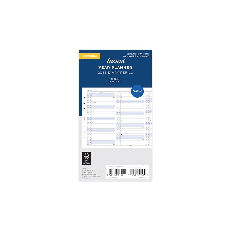 Filofax Personal Vertical Year Planner 2028-28-68402