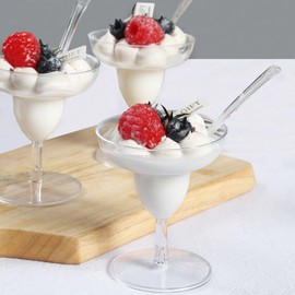 TABLECLOTHSFACTORY 24 Pack | 2oz Crystal Clear Mini Plastic Margarita Glasses With Spoons, Disposable Dessert Appetizer Cup and Spoon Set