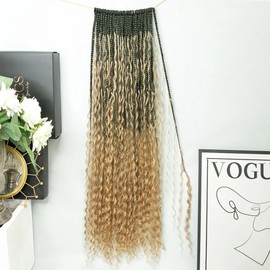 Crochet Boho Box Braids with Human Hair Curls Goddess #27 Human Hair Curly Boho Crochet Braids Pre-looped Synthetic Braids with Human Hair Crochet Boho Braids for Black Women 30Inch 1Pack 40Strands