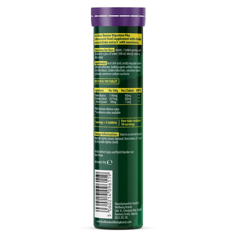 Digestion Plus Effervescent|with Artichoke Extract and Choline|20 Tablets per Tube|