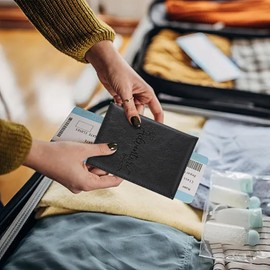 NHBETYS 2pcs Passport Holder, PU Leather Passport Cover Travel Wallet Case Organiser for Passport, Ticket Card, Boarding Passes, Business Cards, Credit Card(COLOUR:Black+ Grey)