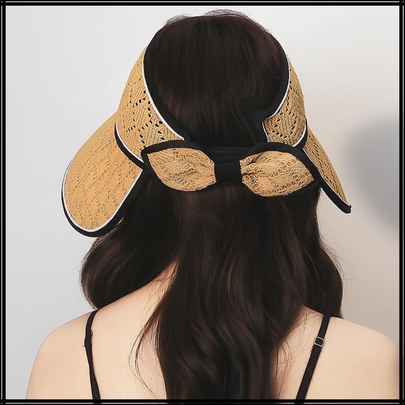 [ホワイトファング] 帽子 サンバイザー 折りたたみ つば広 リボン 通気性 軽量 旅行 日除け