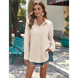 Zeagoo Camp Shirts for Women Cotton Summer Long Sleeve Linen Shirts Casual Muslin Beach Neutral Clothes Khaki