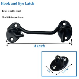 M MIMHOOY 2 Pack Hook and Eye Latch for Door 4 inch Black, Stainless Steel Barn Door Lock Solid Thicken Gate Latch for Door, Windows, Sheds, Fences, Gates