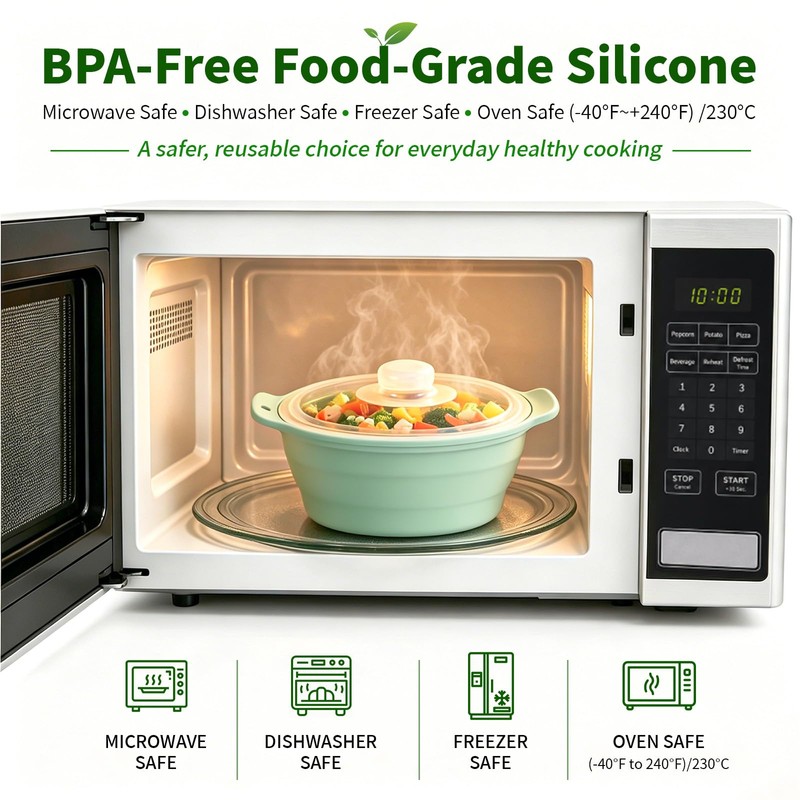 Collapsible Silicone Microwave Vegetable Steamer, 42oz Microwave Steamer with Lid