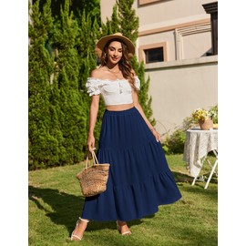 Zeagoo Womens Skirt Elegant Maxi Skirt Casual Plain Long Skirts High Waist Midi Skirt Summer Skirt with Pockets Navy Blue XL