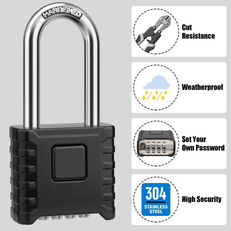 Diyife Heavy Duty Combination Padlocks Outdoor, [Weatherproof] Long Shackle 52mm