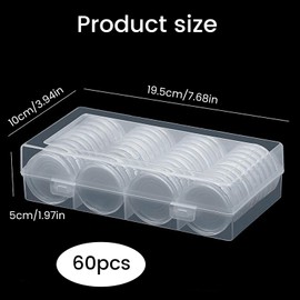 Coin Holder, Pack of 60 41 mm Coin Storage Box, Clear Coin Capsules with Storage Box, Coin Holder Case Seal Coin Holder with 5 Sizes, Soft Foam Rings Protect