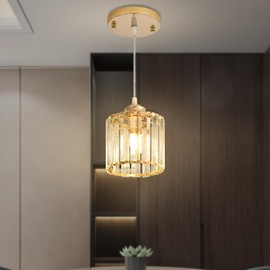 Round Crystal Chandelier Hanging Lighting Ceiling Light Fixture for Dining Room Crystal Pendant Lighting for Bedroom Living Room Closet Gold