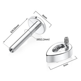 hengkaixuan 16G G23 Titanium Flatback Labret Studs, Internal Thread Lip Studs, Tragus Piercing, Monroe, Medusa Lip Piercing, Silver Lobe Cartilage Conch Earring Jewellery, 6 / 8 / 10 mm, Metal