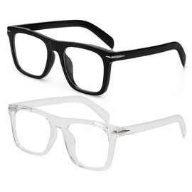 JOVAKIT Square Frame Glasses for Women Men Non-prescription Clear Lens Eyeglasses Anti-Blue Light Lens Eyewear (Black+Transparent)
