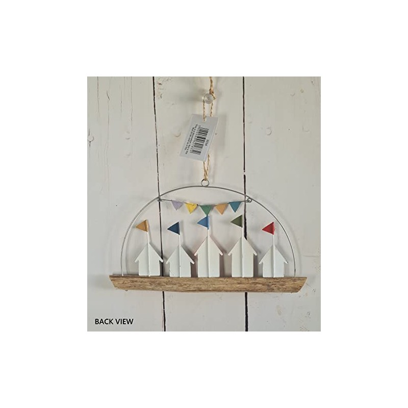 "Rustic Beach Huts with Flags in Driftwood" Decorative Seaside Theme