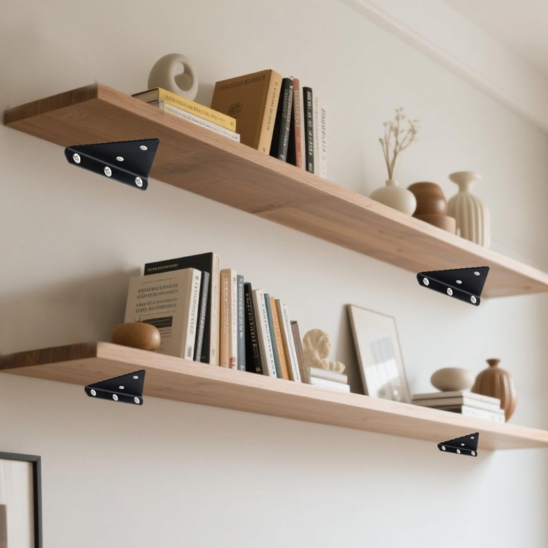 SENJEOK 6 PCS 4 Inch Black Triangle Shelf Bracket, Invisible