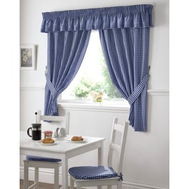 Maple Textiles Gingham Kitchen Curtains Blue 46 x 54, Fabric, 117 l x 137 h centimeters