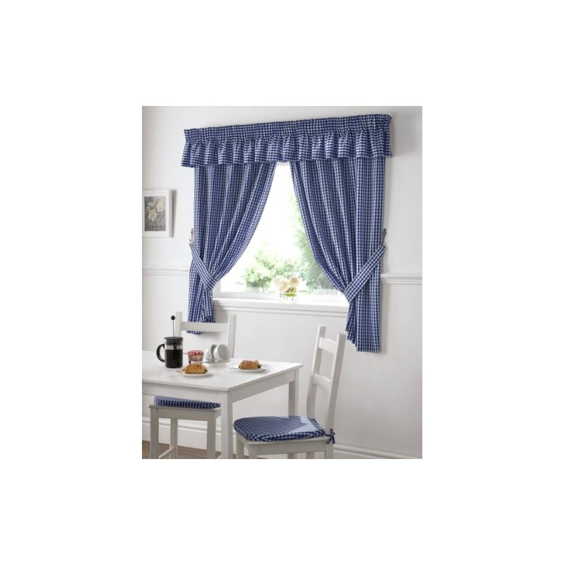 Maple Textiles Gingham Kitchen Curtains Blue 46 x 54, Fabric,
