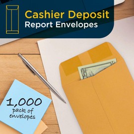 Guardian Cashier Deposit Report Envelopes with Gummed Flaps, Pack of 1000 Cash Drop Envelopes – Cash Register for Small Businesses –Cashier Register for Retailers & Restaurants – Brown Kraft Envelope