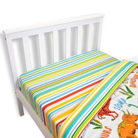 Happy Linen Company Girls Boys Kids Dinosaur Park Jurassic T-Rex Dino Stripes Single Fitted Sheet