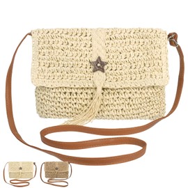 Minicloss Straw Bag for Women Summer Straw Shoulder Bags Beach Crossbody Bag with Zipper, Bohemian Woven Handbags for Women Summer Beach Holidays Travel