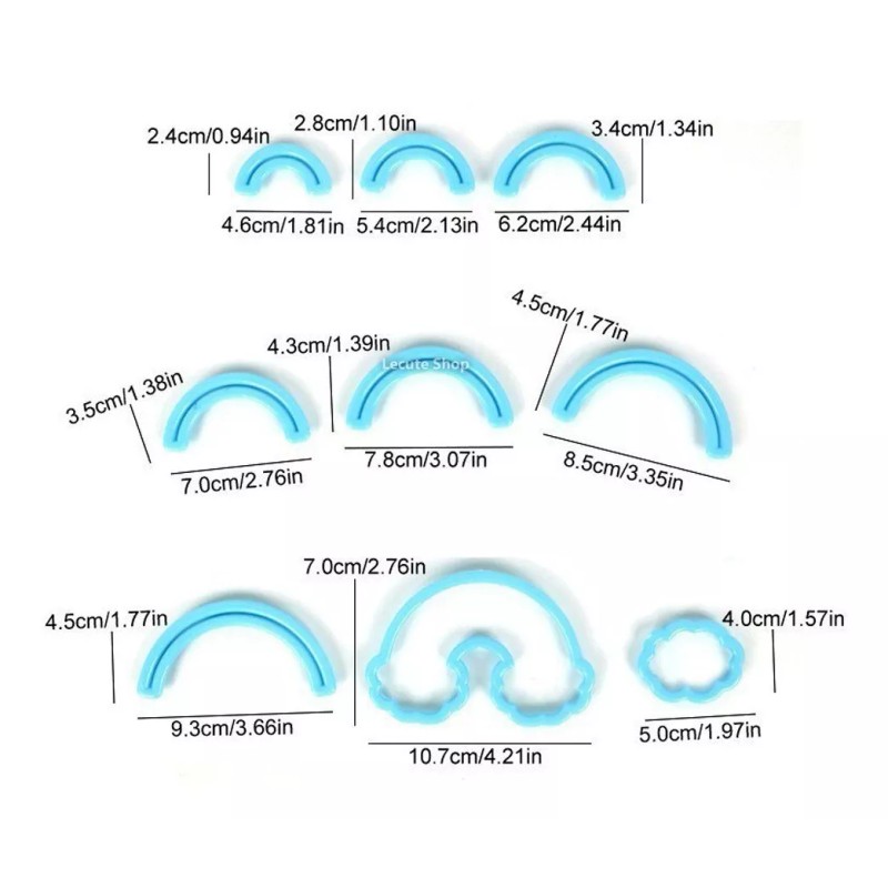 Dessert Gift Set 9 Cortadores Arcoiris Nube Rainbow Molde Fondant