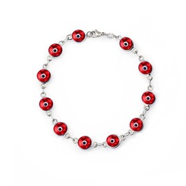 Savlano 925 Sterling Silver Glass Bead Evil Eye Bracelet - 7" inch Evil Eye Bracelet for Women Comes with Gift Box (CRE)