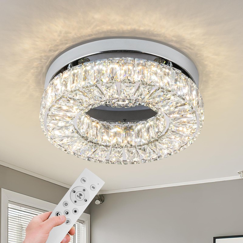 HomLaiting 7.8” Crystal Ceiling Light Fixture, Mini Round Chandeliers 6500K